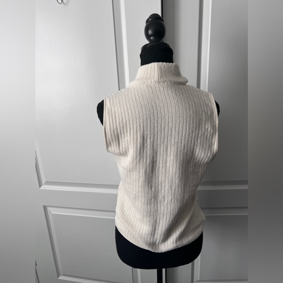 Zara | Cream Ribbed Cotton Blend Sleeveless Top With Cut-out Mock Neck | Size L - Picture 5 of 7